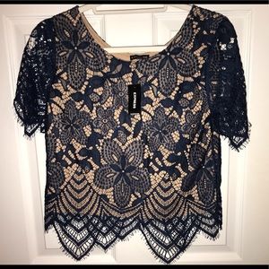 Express Blue Lace Overlay Top - Size Small (NWT)